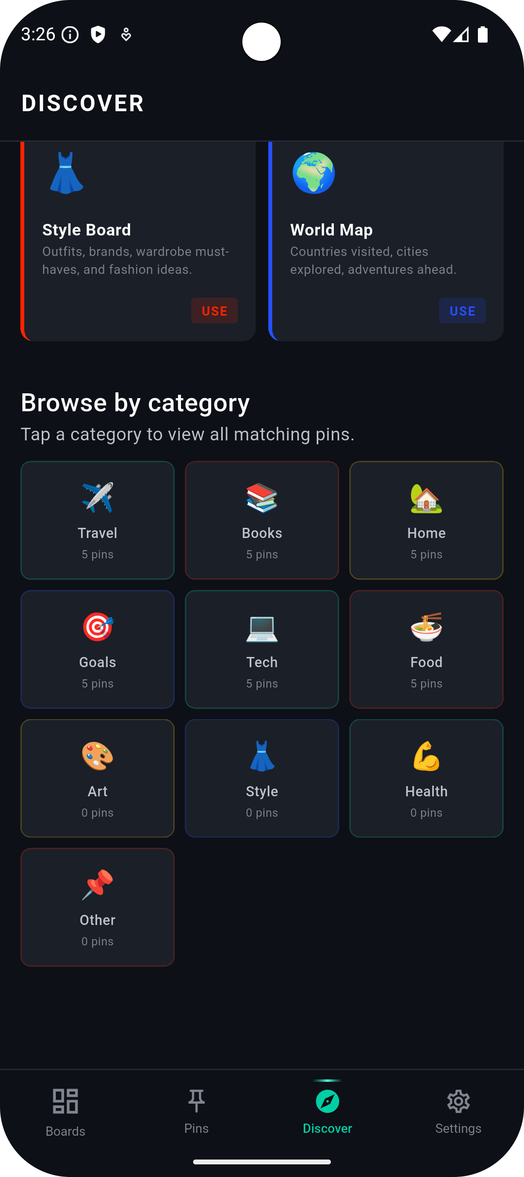 Pinup Things categories grid